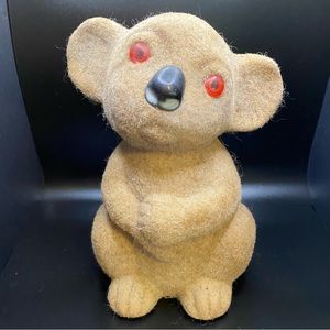Vintage Fuzzy Flocked Koala Bear Piggy Bank
